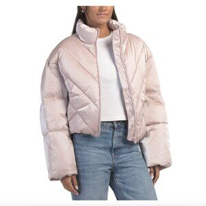 HUDSON - Blush Light Pink Shiny Cropped Chevron Quilted Jacket - Brand New NWT